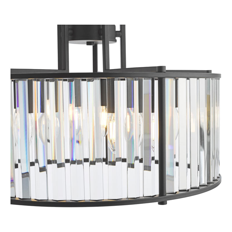 Dar Lighting Kiran 5 Light Pendant Satin Black and Crystal • KIR0522