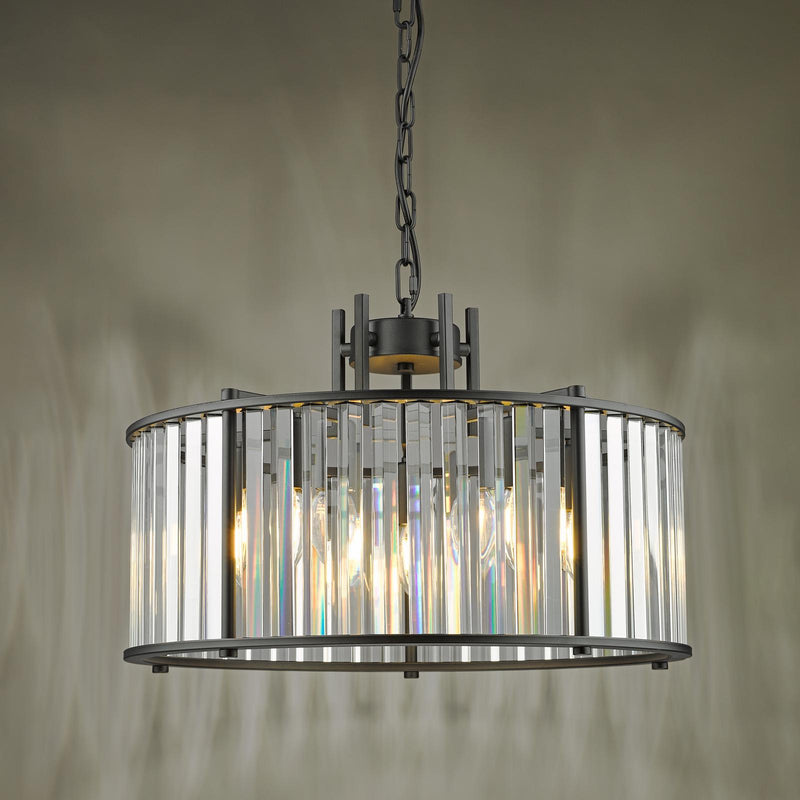 Dar Lighting Kiran 5 Light Pendant Satin Black and Crystal • KIR0522
