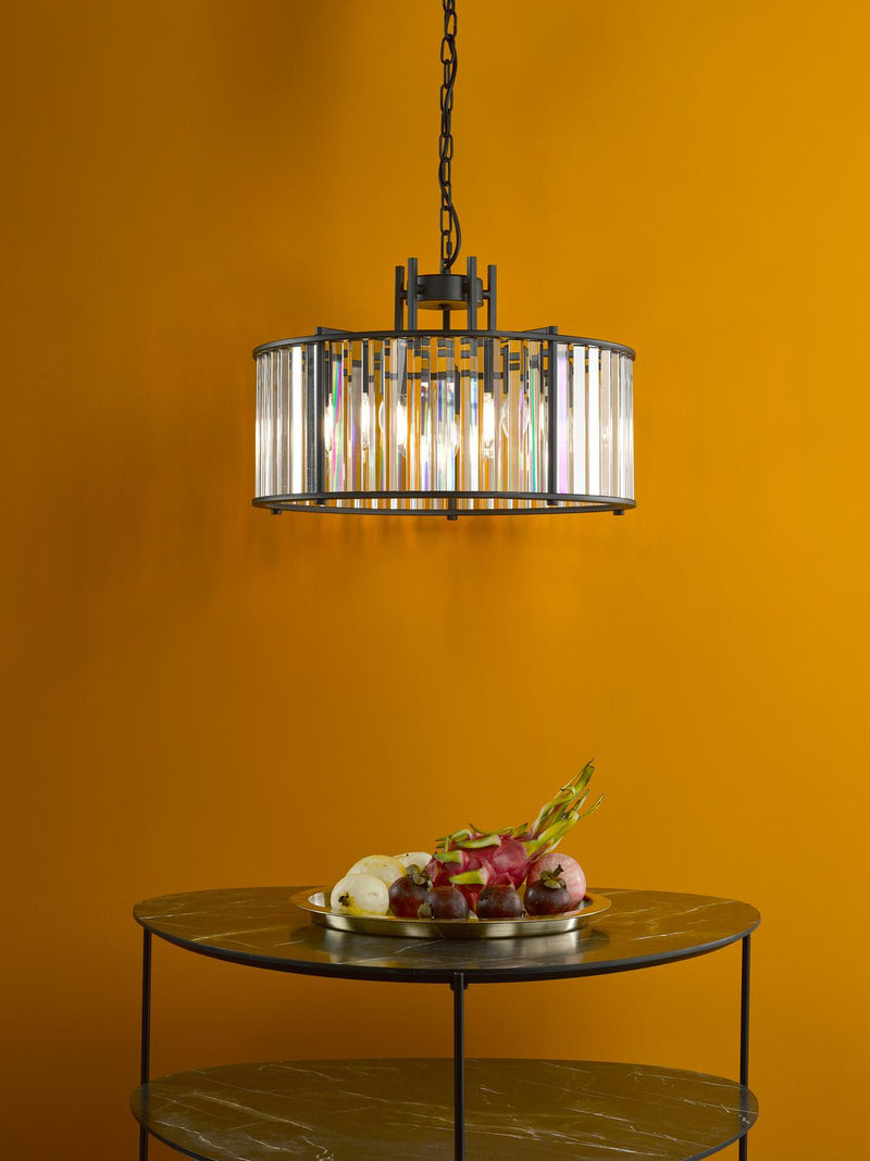 Dar Lighting Kiran 5 Light Pendant Satin Black and Crystal • KIR0522
