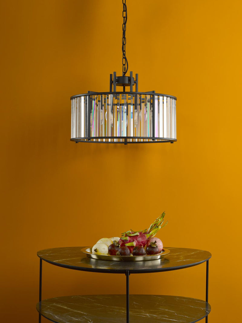 Dar Lighting Kiran 5 Light Pendant Satin Black and Crystal • KIR0522