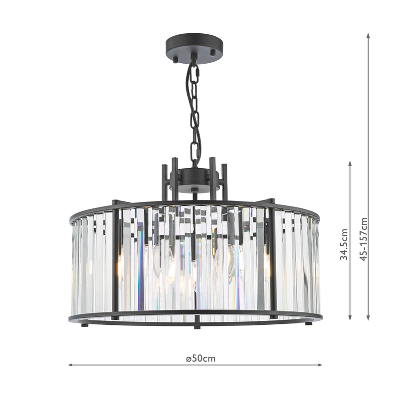 Dar Lighting Kiran 5 Light Pendant Satin Black and Crystal • KIR0522