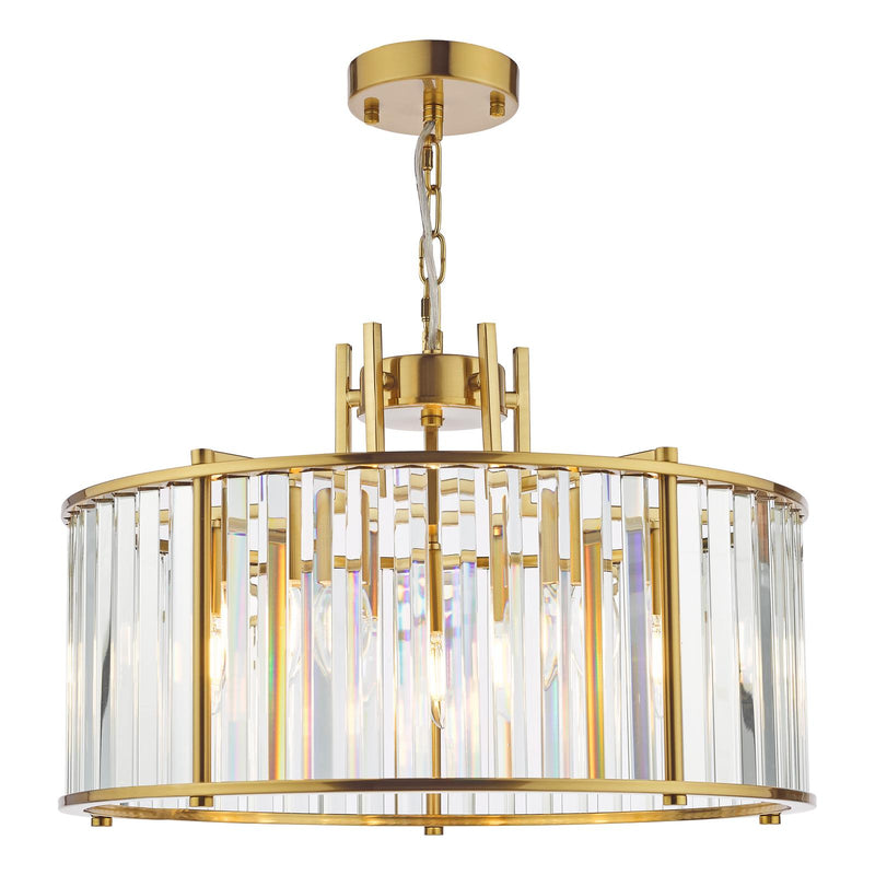 Dar Lighting Kiran 5 Light Pendant Natural Brass and Crystal • KIR0535