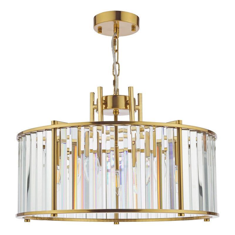 Dar Lighting Kiran 5 Light Pendant Natural Brass and Crystal • KIR0535