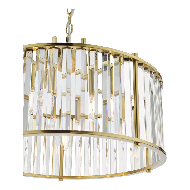 Dar Lighting Kiran 5 Light Pendant Natural Brass and Crystal • KIR0535