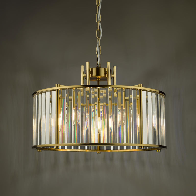 Dar Lighting Kiran 5 Light Pendant Natural Brass and Crystal • KIR0535