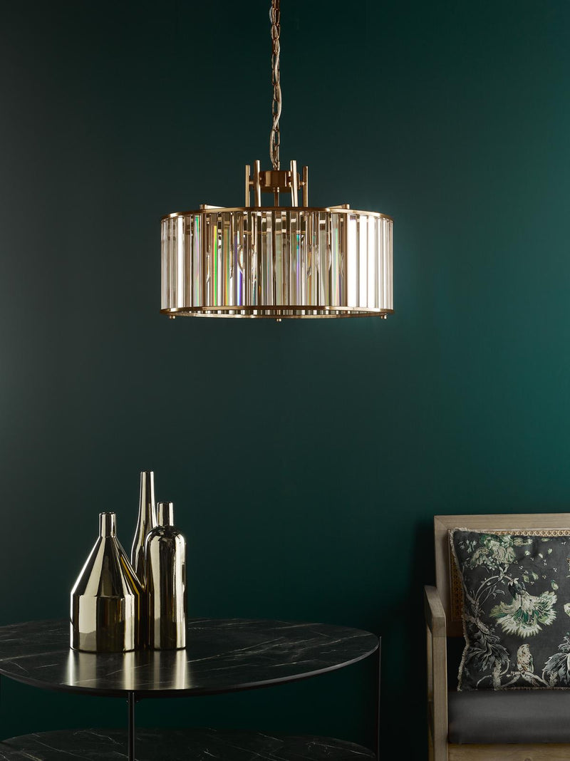 Dar Lighting Kiran 5 Light Pendant Natural Brass and Crystal • KIR0535