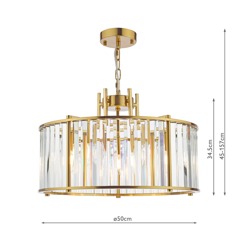 Dar Lighting Kiran 5 Light Pendant Natural Brass and Crystal • KIR0535