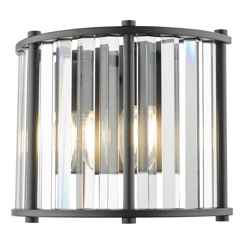 Dar Lighting Kiran 2 Light Wall Light Satin Black and Crystal • KIR0922