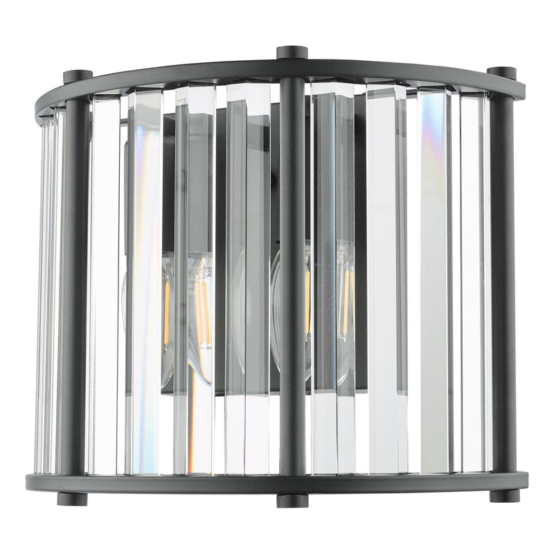 Dar Lighting Kiran 2 Light Wall Light Satin Black and Crystal • KIR0922