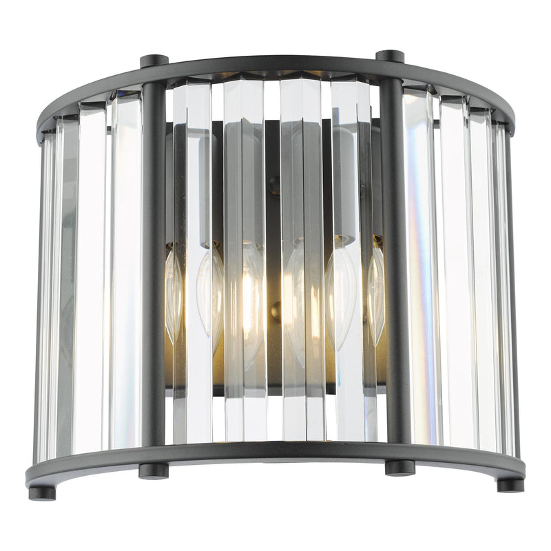 Dar Lighting Kiran 2 Light Wall Light Satin Black and Crystal • KIR0922