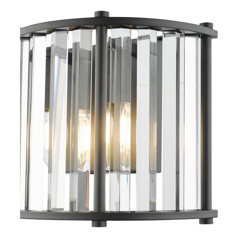 Dar Lighting Kiran 2 Light Wall Light Satin Black and Crystal • KIR0922