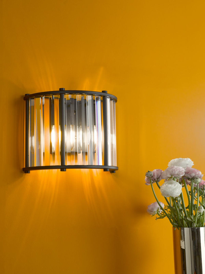 Dar Lighting Kiran 2 Light Wall Light Satin Black and Crystal • KIR0922
