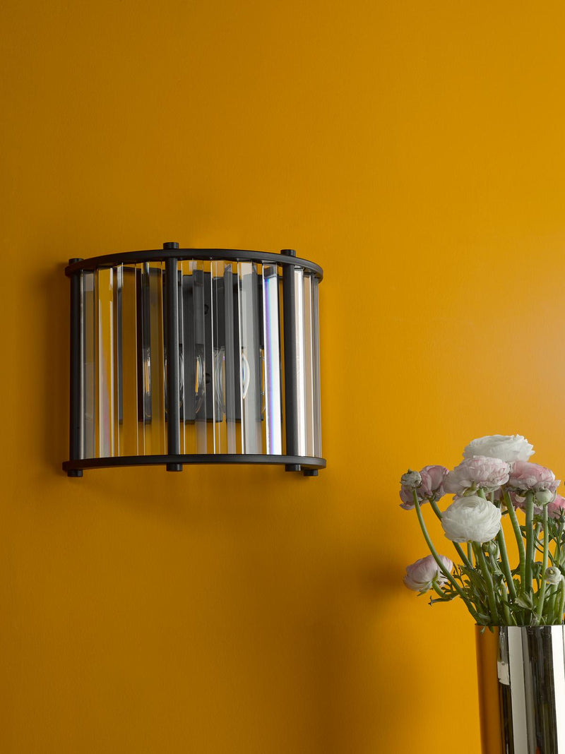 Dar Lighting Kiran 2 Light Wall Light Satin Black and Crystal • KIR0922