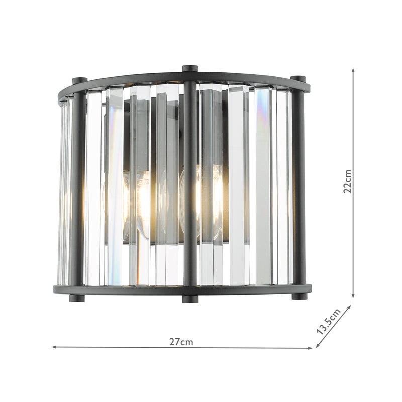 Dar Lighting Kiran 2 Light Wall Light Satin Black and Crystal • KIR0922