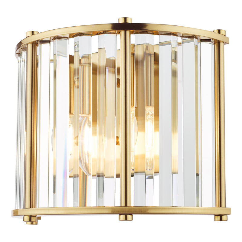 Dar Lighting Kiran 2 Light Wall Light Natural Brass and Crystal • KIR0935