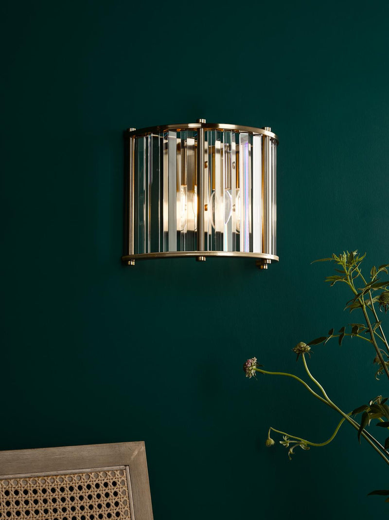 Dar Lighting Kiran 2 Light Wall Light Natural Brass and Crystal • KIR0935