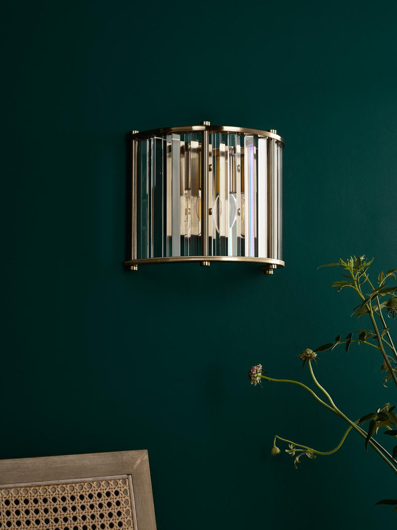 Dar Lighting Kiran 2 Light Wall Light Natural Brass and Crystal • KIR0935