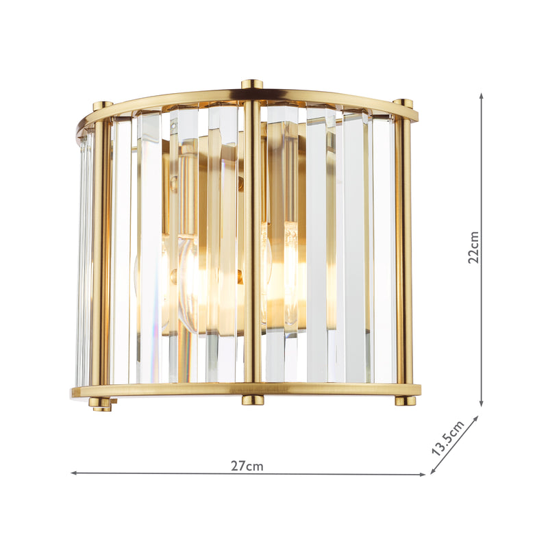 Dar Lighting Kiran 2 Light Wall Light Natural Brass and Crystal • KIR0935