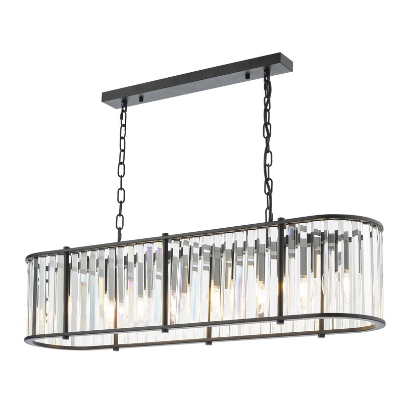 Dar Lighting Kiran 7 Light Bar Pendant Satin Black and Crystal • KIR3422