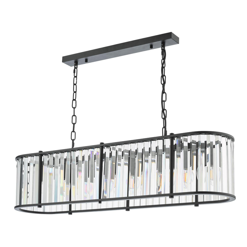 Dar Lighting Kiran 7 Light Bar Pendant Satin Black and Crystal • KIR3422