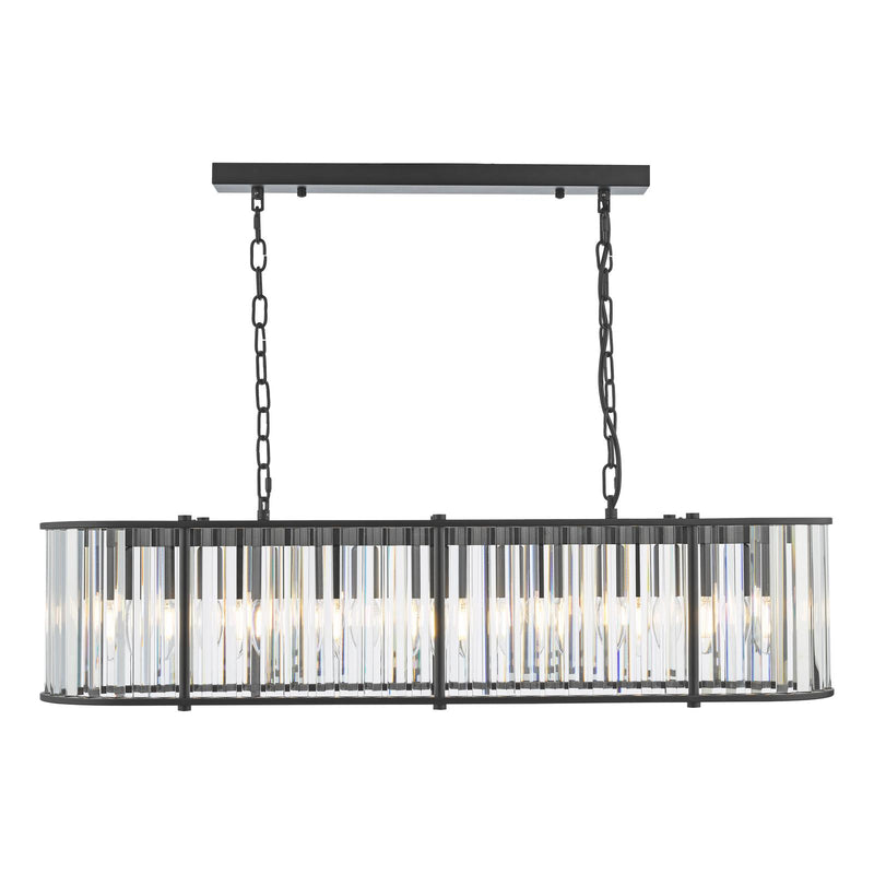 Dar Lighting Kiran 7 Light Bar Pendant Satin Black and Crystal • KIR3422