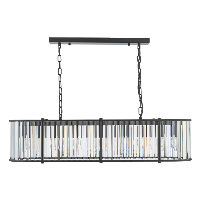 Dar Lighting Kiran 7 Light Bar Pendant Satin Black and Crystal • KIR3422