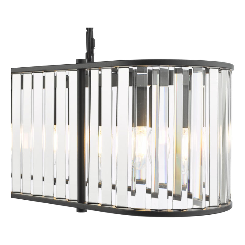 Dar Lighting Kiran 7 Light Bar Pendant Satin Black and Crystal • KIR3422