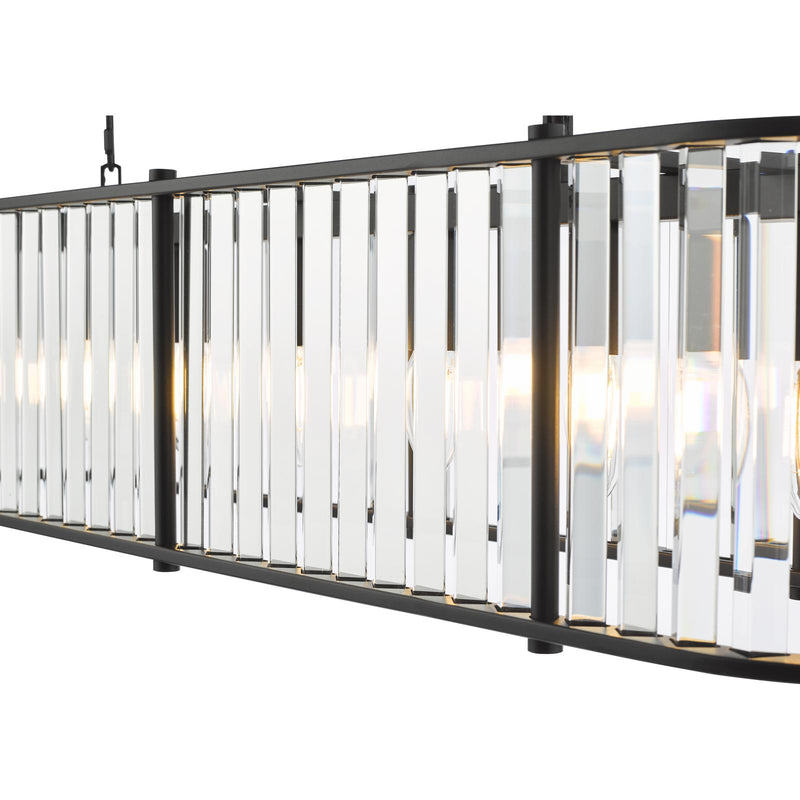 Dar Lighting Kiran 7 Light Bar Pendant Satin Black and Crystal • KIR3422
