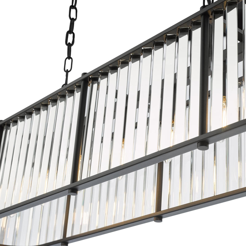 Dar Lighting Kiran 7 Light Bar Pendant Satin Black and Crystal • KIR3422