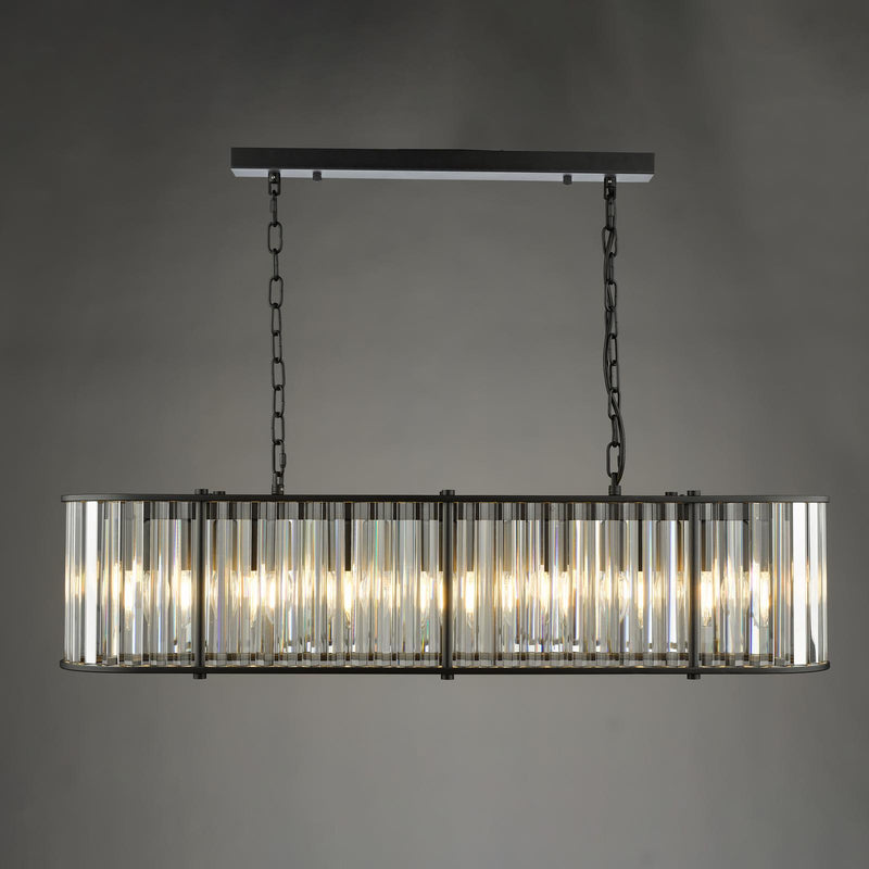 Dar Lighting Kiran 7 Light Bar Pendant Satin Black and Crystal • KIR3422