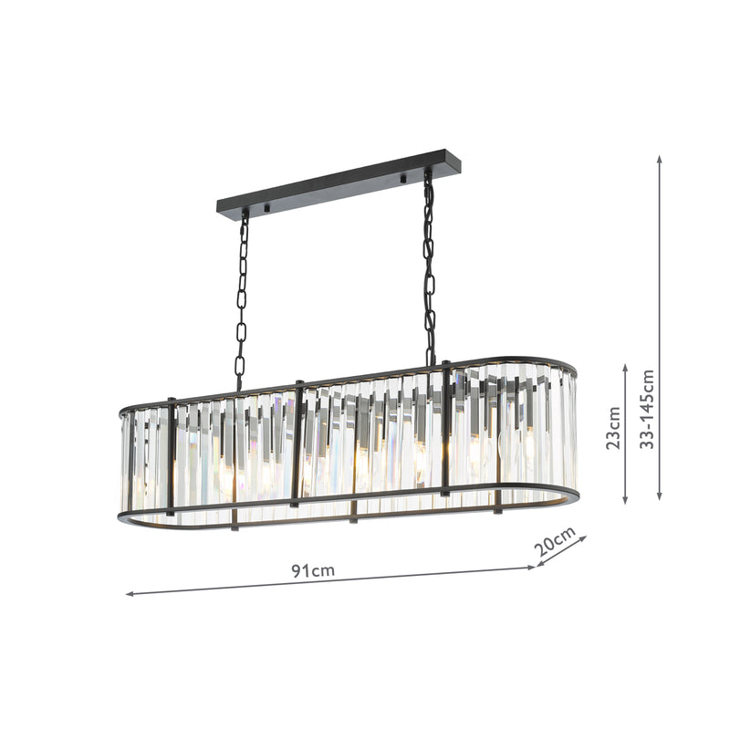 Dar Lighting Kiran 7 Light Bar Pendant Satin Black and Crystal • KIR3422