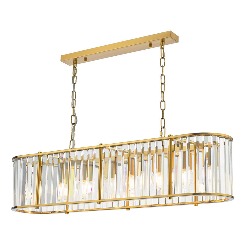 Dar Lighting Kiran 7 Light Bar Pendant Natural Brass and Crystal • KIR3435