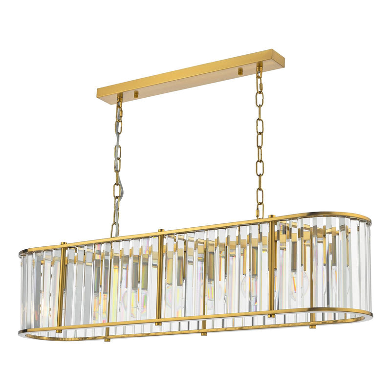 Dar Lighting Kiran 7 Light Bar Pendant Natural Brass and Crystal • KIR3435