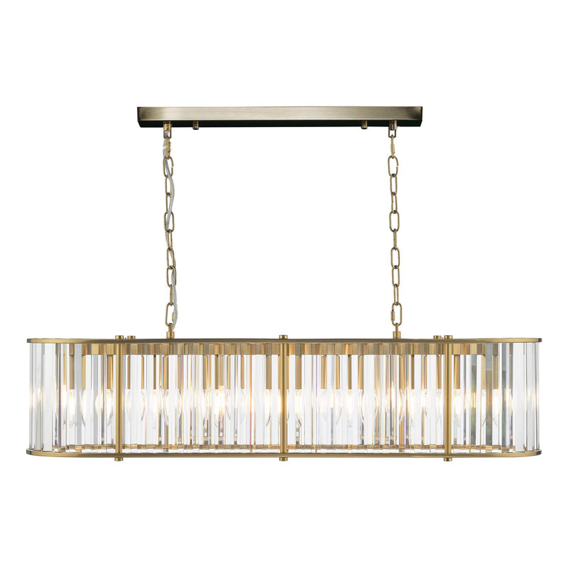 Dar Lighting Kiran 7 Light Bar Pendant Natural Brass and Crystal • KIR3435