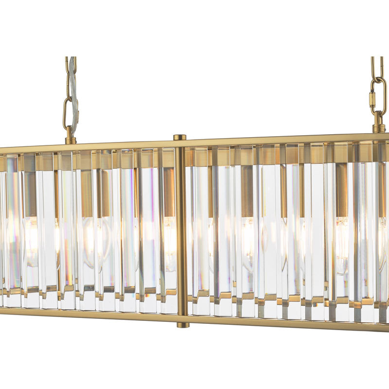 Dar Lighting Kiran 7 Light Bar Pendant Natural Brass and Crystal • KIR3435