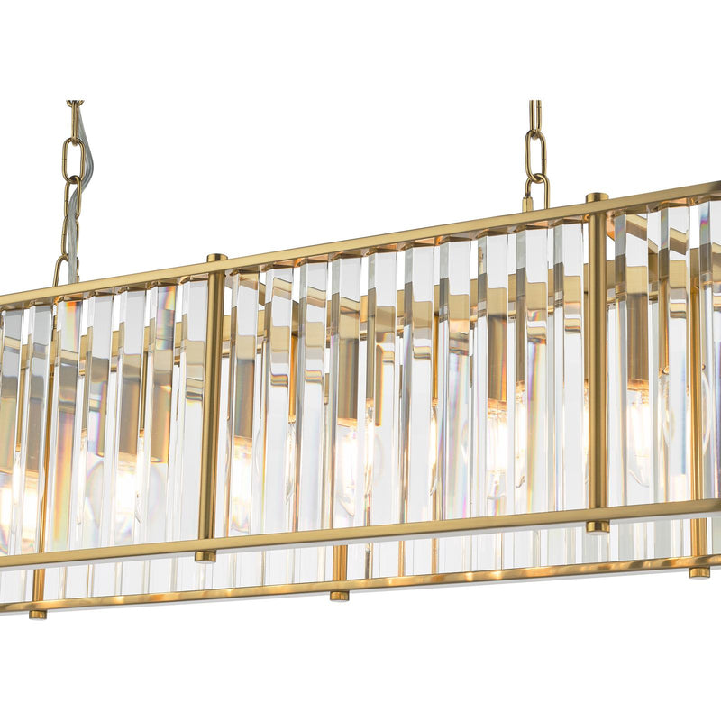 Dar Lighting Kiran 7 Light Bar Pendant Natural Brass and Crystal • KIR3435