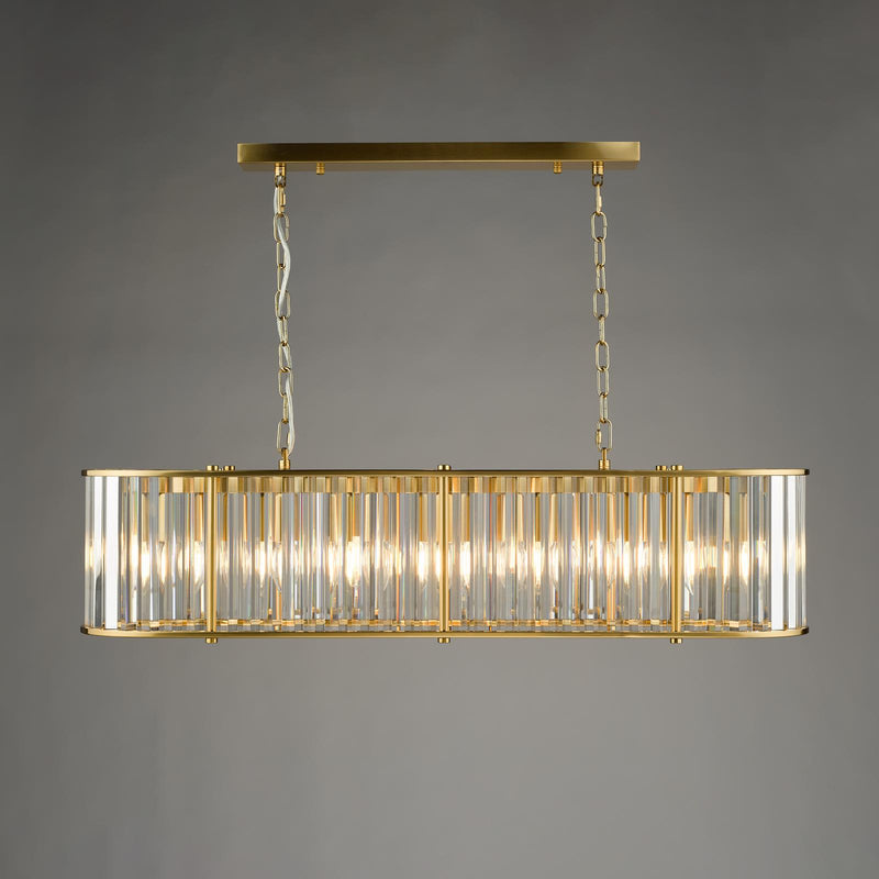 Dar Lighting Kiran 7 Light Bar Pendant Natural Brass and Crystal • KIR3435