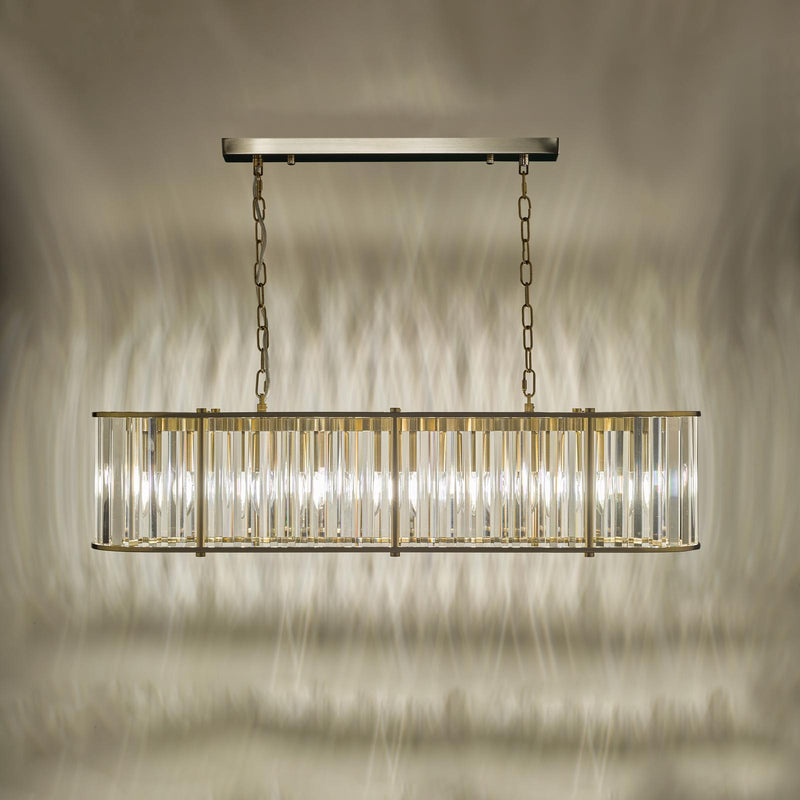 Dar Lighting Kiran 7 Light Bar Pendant Natural Brass and Crystal • KIR3435
