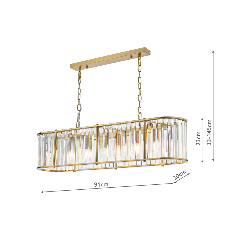 Dar Lighting Kiran 7 Light Bar Pendant Natural Brass and Crystal • KIR3435
