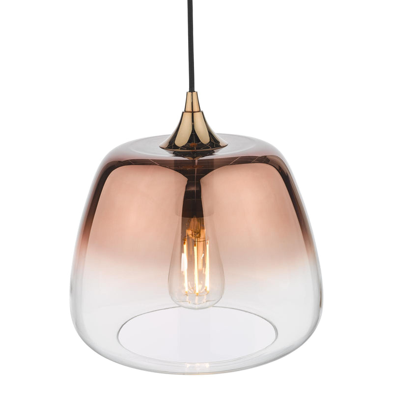 Dar Lighting Klaxon 1 Light Pendant Ombre Copper Glass • KLA0164