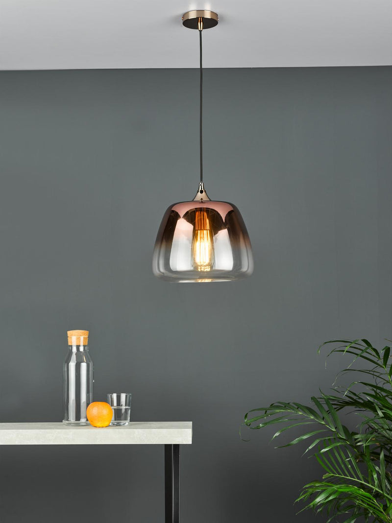 Dar Lighting Klaxon 1 Light Pendant Ombre Copper Glass • KLA0164
