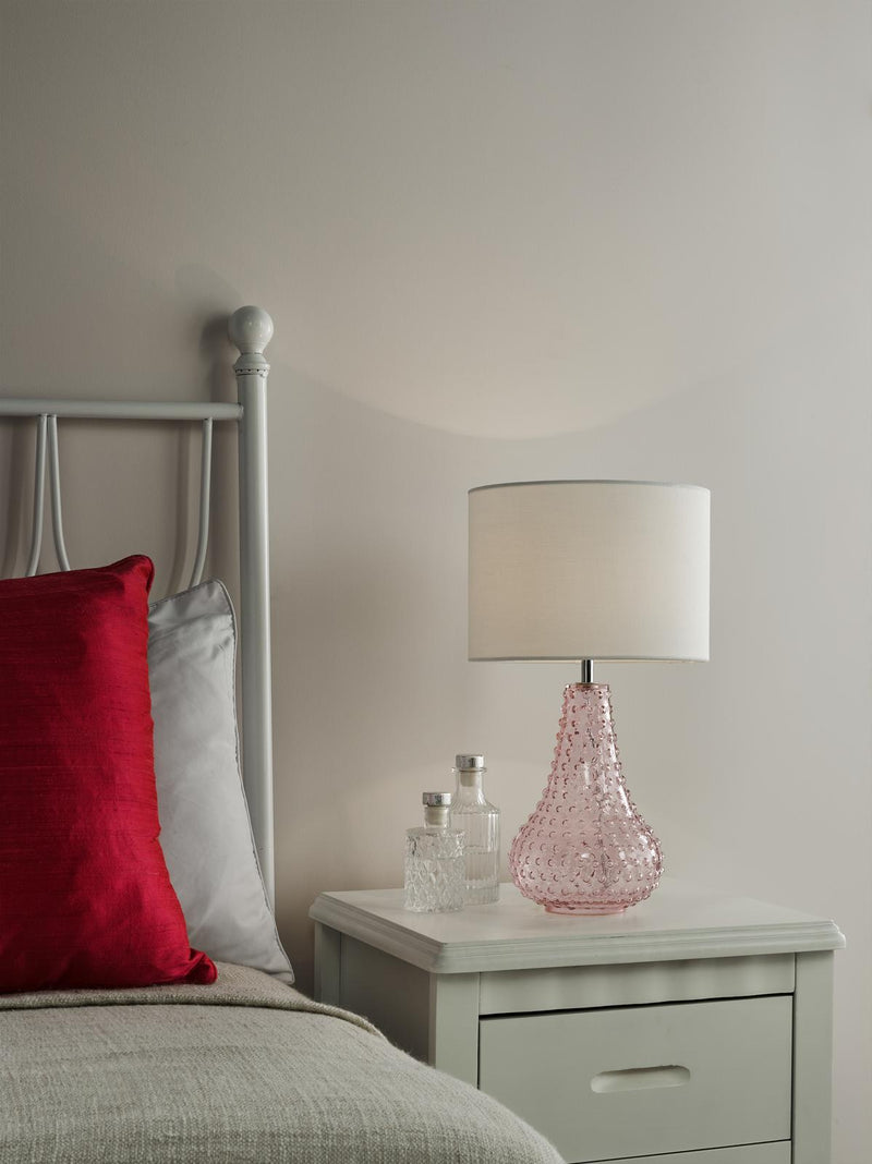 Dar Lighting Kristina Table Lamp Pink Glass With Shade • KRI4203