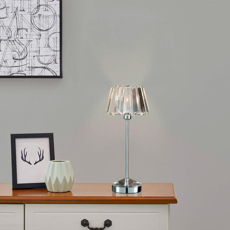 Laura Ashley Capri Table Lamp Polished Chrome With Crystal Glass Shade • LA3437199-Q