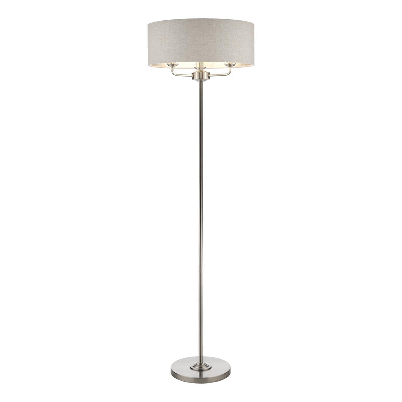 Laura Ashley Sorrento 3 Light Floor Lamp Satin Nickel With Natural Shade • LA3570089-Q