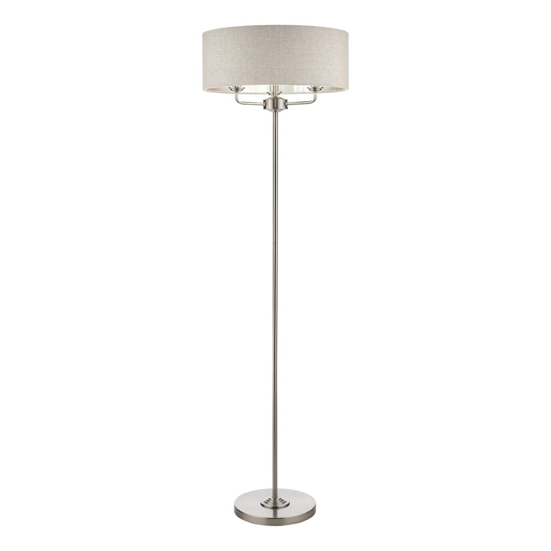 Laura Ashley Sorrento 3 Light Floor Lamp Satin Nickel With Natural Shade • LA3570089-Q