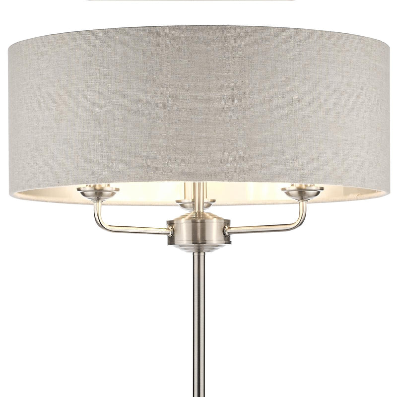 Laura Ashley Sorrento 3 Light Floor Lamp Satin Nickel With Natural Shade • LA3570089-Q
