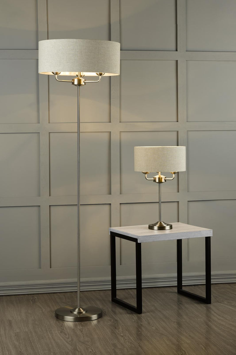 Laura Ashley Sorrento 3 Light Floor Lamp Satin Nickel With Natural Shade • LA3570089-Q