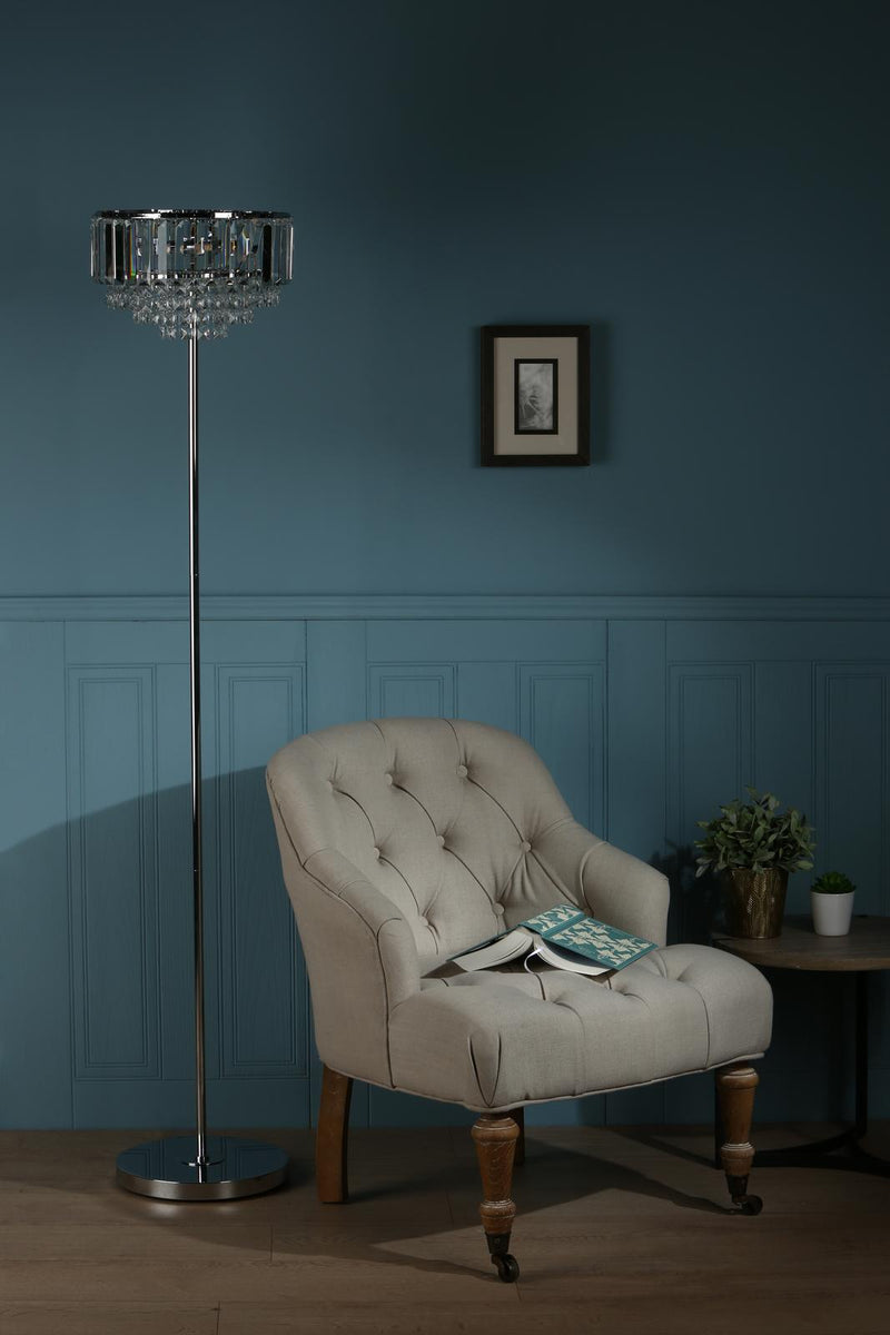 Laura Ashley Vienna 3lt Floor Lamp Crystal & Polished Chrome • LA3603227-Q