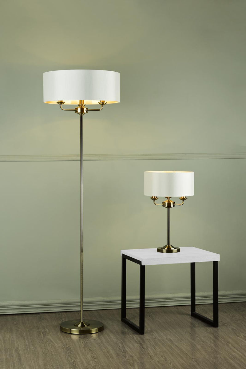 Laura Ashley Sorrento 3 Light Floor Lamp Antique Brass With Ivory Shade • LA3622148-Q