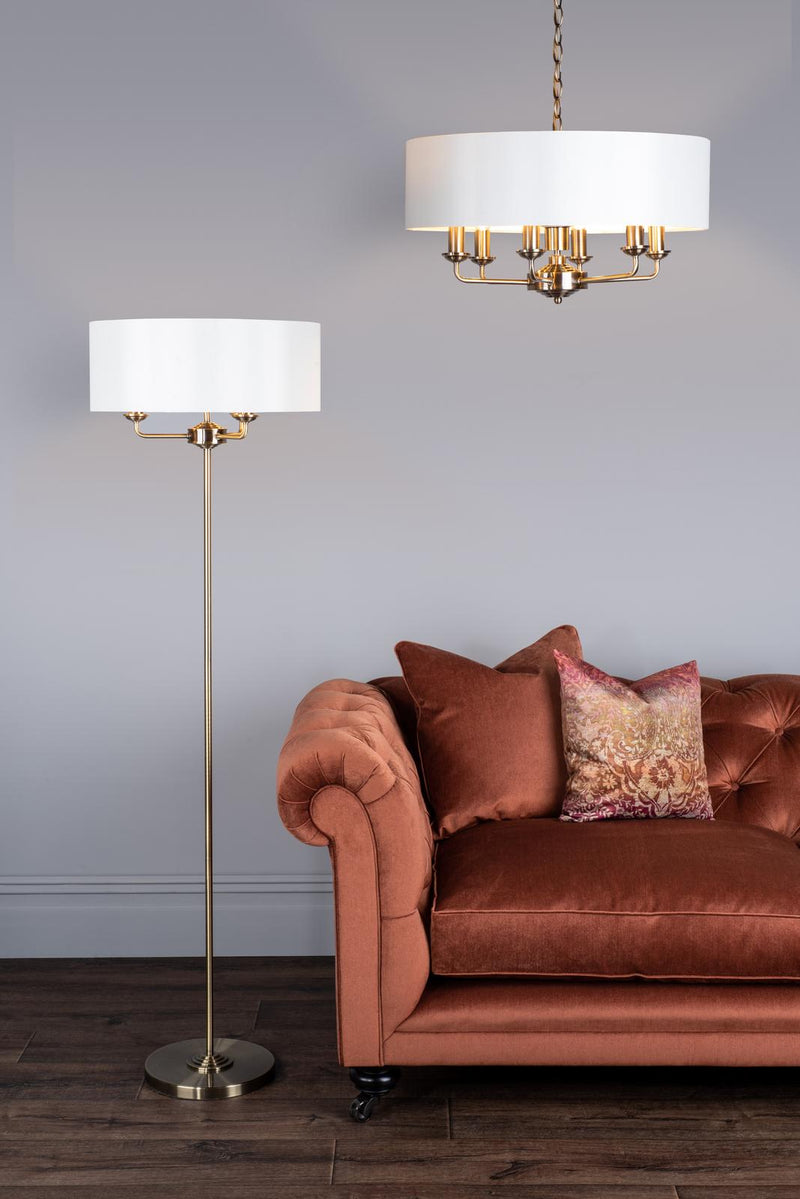 Laura Ashley Sorrento 3 Light Floor Lamp Antique Brass With Ivory Shade • LA3622148-Q